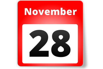 28 November Datum Kalender auf weißem Hintergrund
