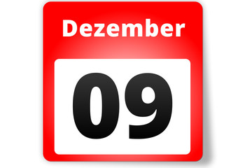 09 Dezember Datum Kalender auf weißem Hintergrund