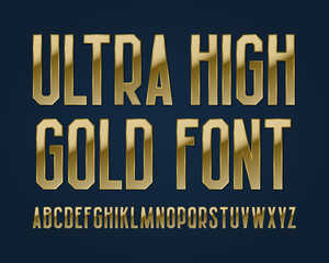 Ultra high gold font. Isolated english alphabet.