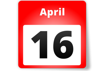 16 April Datum Kalender auf weißem Hintergrund