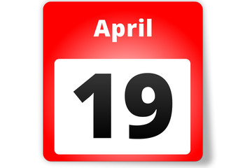 19 April Datum Kalender auf weißem Hintergrund