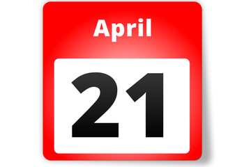 21 April Datum Kalender auf weißem Hintergrund