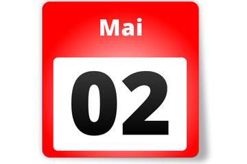 02 Mai Datum Kalender auf wei&szlig;em Hintergrund