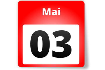 03 Mai Datum Kalender auf weißem Hintergrund
