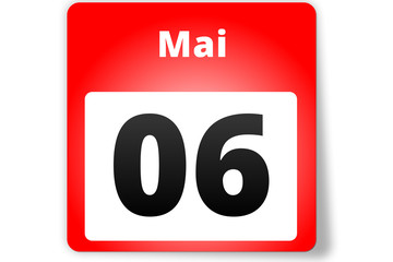 06 Mai Datum Kalender auf weißem Hintergrund