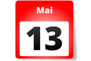 13 Mai Datum Kalender auf weißem Hintergrund
