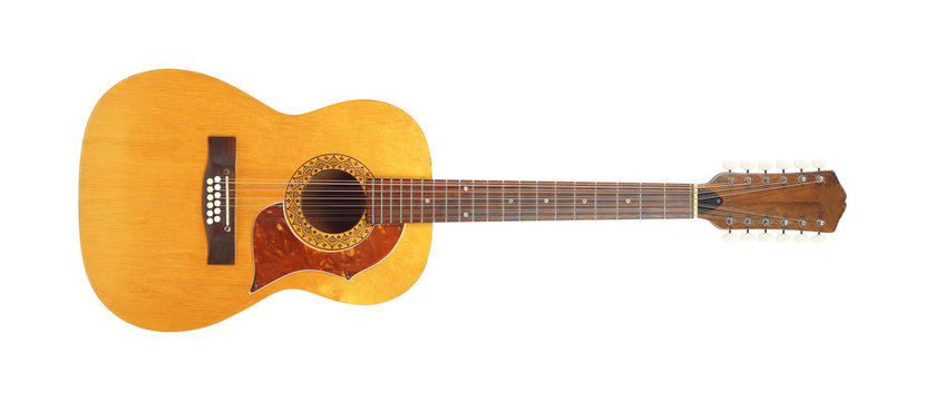 Musical instrument - Front view twelve-string acoustic guitar isolated