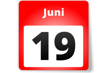 19 Juni Datum Kalender auf weißem Hintergrund