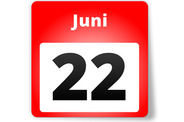 22 Juni Datum Kalender auf weißem Hintergrund