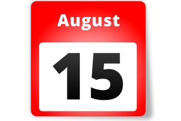 15 August Datum Kalender auf weißem Hintergrund