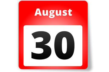 30 August Datum Kalender auf weißem Hintergrund
