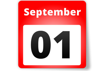 01 September Datum Kalender auf weißem Hintergrund