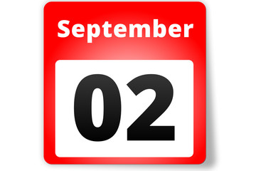 02 September Datum Kalender auf wei&szlig;em Hintergrund