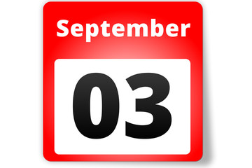 03 September Datum Kalender auf weißem Hintergrund