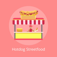 Hotdog Street Food Kiosk, Vector Illustration
