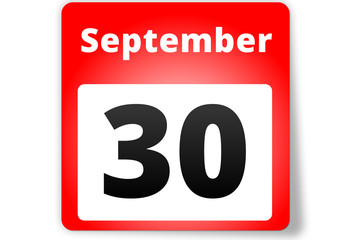 30 September Datum Kalender auf weißem Hintergrund