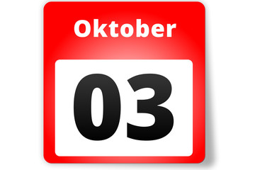 03 Oktober Datum Kalender auf weißem Hintergrund