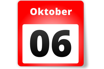 06 Oktober Datum Kalender auf weißem Hintergrund