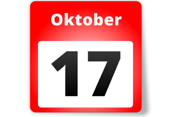 17 Oktober Datum Kalender auf weißem Hintergrund