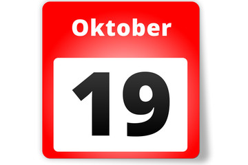 19 Oktober Datum Kalender auf weißem Hintergrund