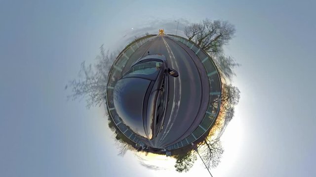 Driving over the Menai Bridge in North Wales towards Bangor - United Kingdom
