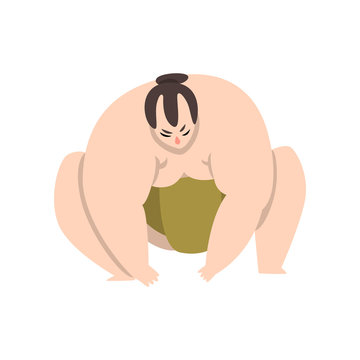 Sumo wrestler character, fat and strength Japanese martial art fighter vector Illustration on a white background