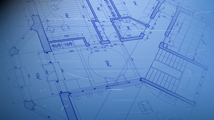 Architecture design: blueprint plan - vector illustration of a plan modern residential building / technology, industry, business concept illustration: real estate, building, construction, architecture