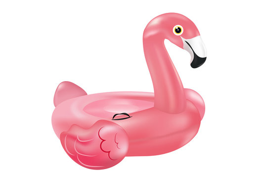 Realistic floating 3d flamingo isolated on white background