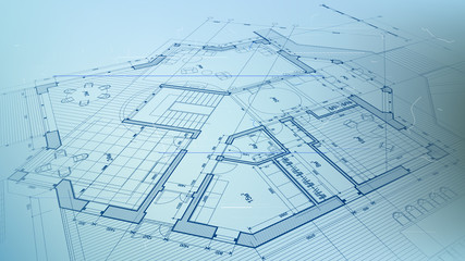 Architecture design: blueprint plan - vector illustration of a plan modern residential building / technology, industry, business concept illustration: real estate, building, construction, architecture