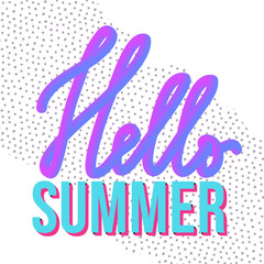 Vector illustration with modern liquid typography Hello Summer on textured dotted background. Poster, card, wallpaper template.