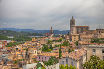 Fototapeta na wymiar Panoramic view of the old town Girona, Catalonia, Spain