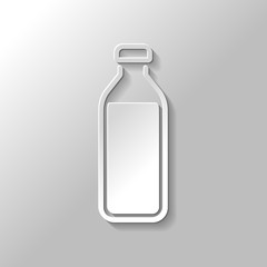 bottle of water, simple icon. Paper style with shadow on gray ba