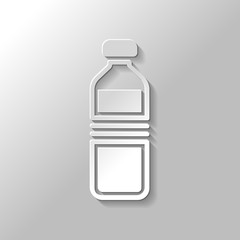 bottle of water, simple icon. Paper style with shadow on gray ba
