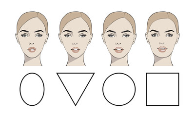 Set of vector face shapes. Oval, triangle, round, square, rectangle. Different types of face people. Various types of women faces. Set Portrait of beautiful women