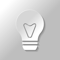 bulb, simple icon. Paper style with shadow on gray background