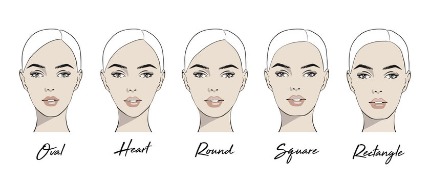 Set of vector face shapes. Oval, heart, round, square, rectangle. Different types of face people. Various types of women faces. Set Portrait of beautiful women