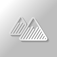 Mountains icon. Linear style with thin outline. Paper style with