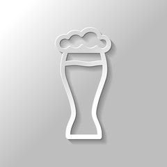 Beer glass. Simple linear icon with thin outline. Paper style wi