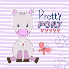 Obraz na płótnie Canvas Cute little pretty pony on colored background.
