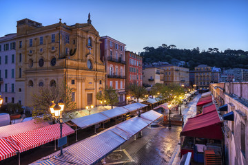 France, Provence-Alpes-Cote d'Azur, Nice, Old town, Cours Saleya, market at dawn