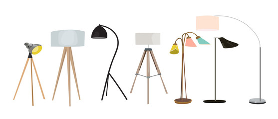 vector lighting lamp illustration. floor lamp, table lamp. interior design elements collection. realistic looking lamps. 