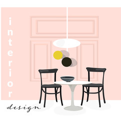 vector interior design illustration. home house decor decoration. furniture of dining room: chair, table, palm. modern contemporary designer trendy style. trendy house style.  interior design logo. 