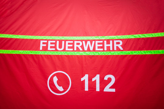 German Fire Department Logo On A Tent. The German Word Feuerwehr Means Fire Department.