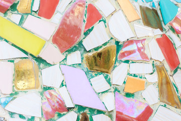 Colorful glass and tile wall texture background, mosaic art