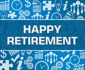 Happy Retirement Business Symbols Texture Blue Background Square 