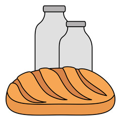 milk bottle with bread vector illustration design