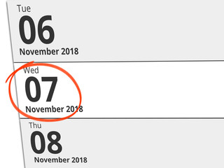 Date Wednesday 07 November 2018 circled in red on a calendar