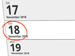 Date Sunday 18 November 2018 circled in red on a calendar