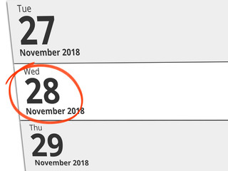 Date Wednesday 28 November 2018 circled in red on a calendar