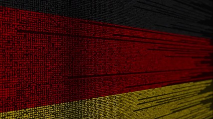 Program code and flag of Germany. German digital technology or programming related loopable animation - Powered by Adobe